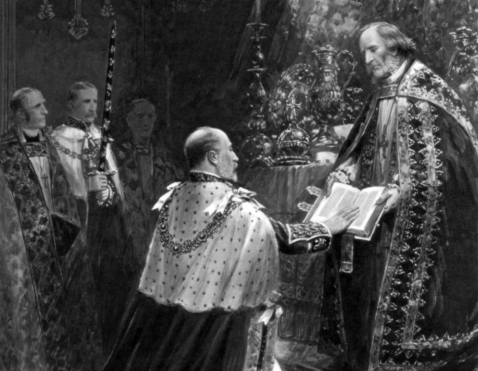 Edouard VII prétant serment lors de son couronnement en 1902, par Samuel Begg.