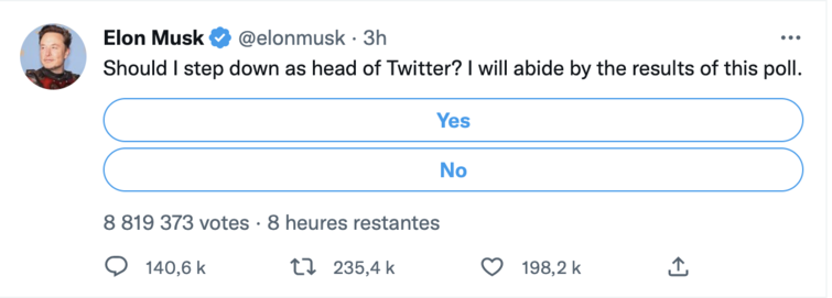 Le sondage proposé par Elon Musk.