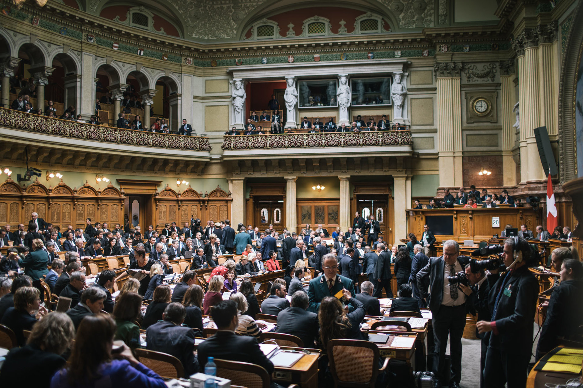 A l'heure du vote, les parlementaires sont réunis dans la salle du Conseil national