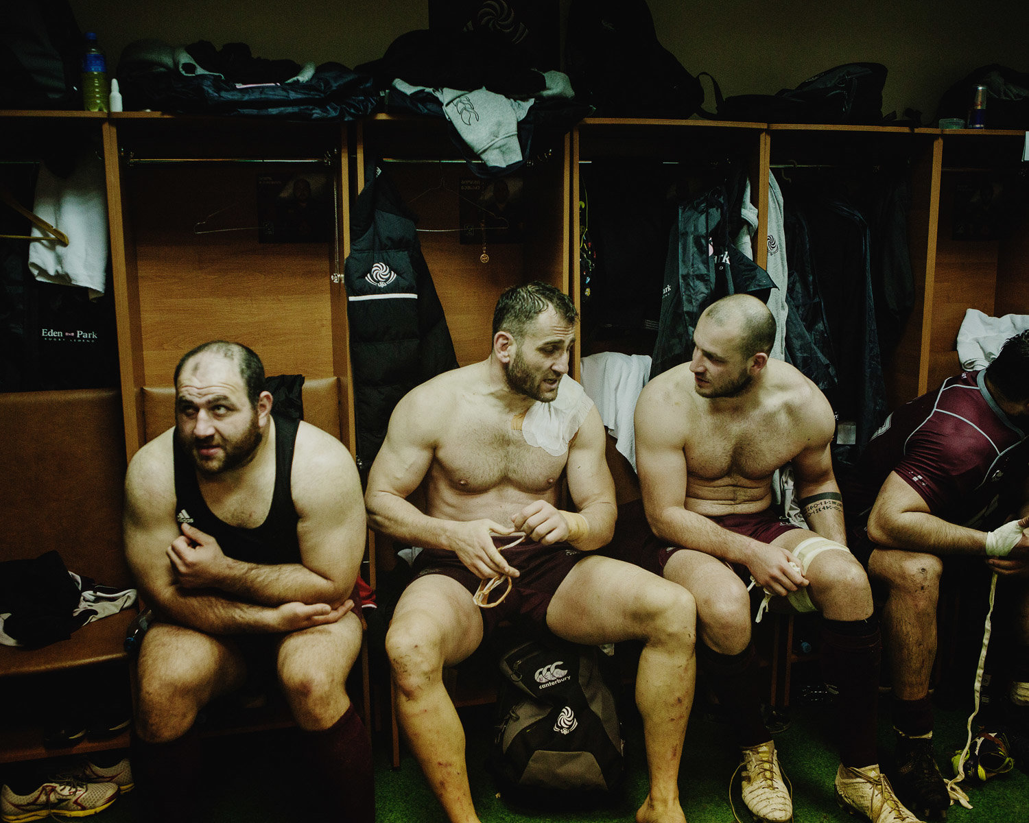 Une partie de l’équipe géorgienne dans les vestiaires du stade Kuban de Krasnodar. Les «Lélos» (leur surnom) sont invaincus depuis 2012.